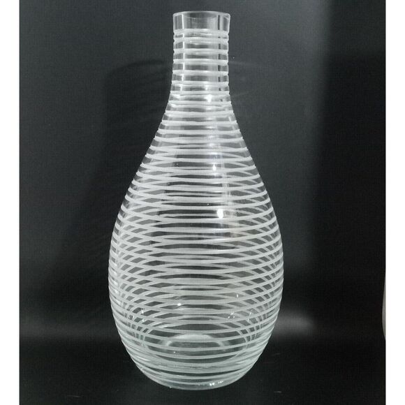 Vintage 12" Polish Made Hand Blown Glass Bottle Vase with Etched Circles - Picture 4 of 11